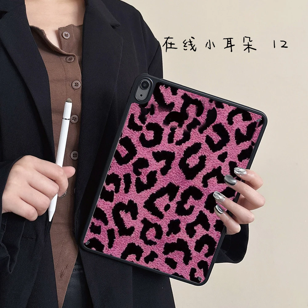 French Sweet Cool Pink Leopard Y2K Cover For iPad Pro 13 11th M5 M4 12.9in A16 10 8 7 9th 10th Air 11in M2 M3 Mini Tablet Case