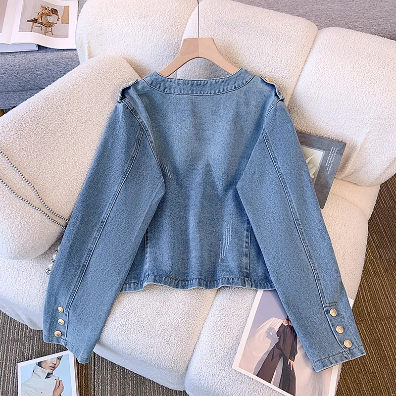 Fashion O-neck Denim Jacket for Women's Autumn 2024 New Loose Fitting Hong Kong Style Retro Ladies Short Coatst Top