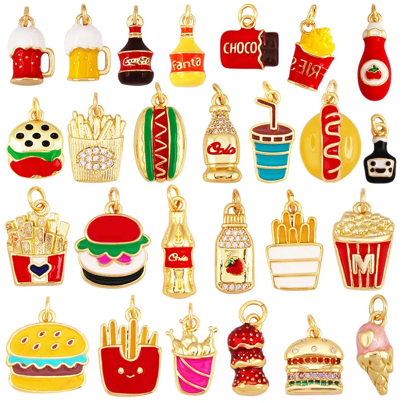 New Trendy Fast Food Set Hamburger Fries Soda Ice Cream Charms Pendant,DIY Jewelry Finding Necklace Bracelet Making Supplies R24
