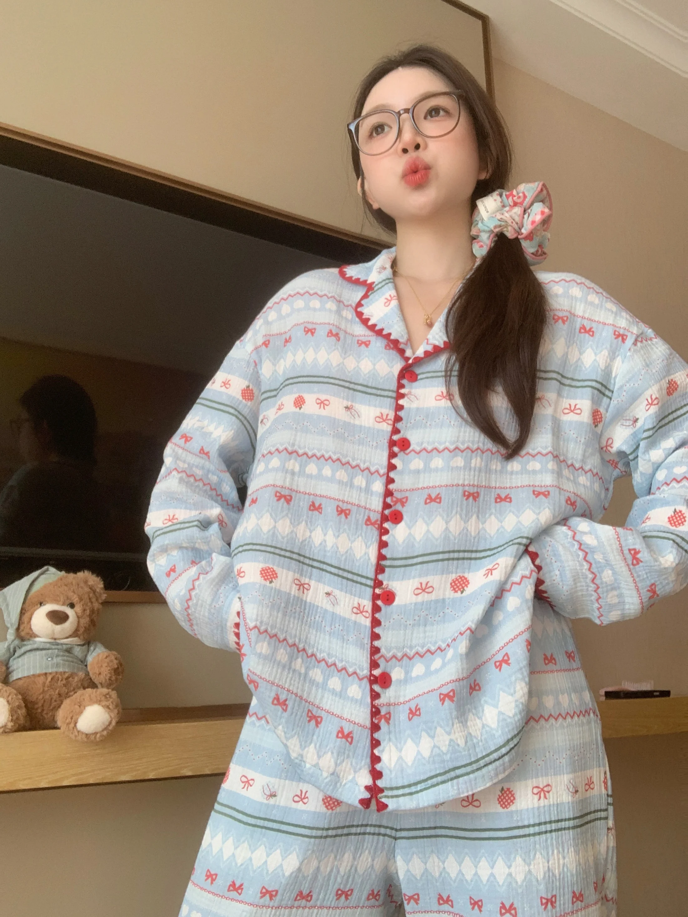 

Spring Cotton Nightgown Women's Long Sleeve Long Pants Pure Cotton Sweet Home Clothes Set 2026 Spring Casual Comfortable Slee...