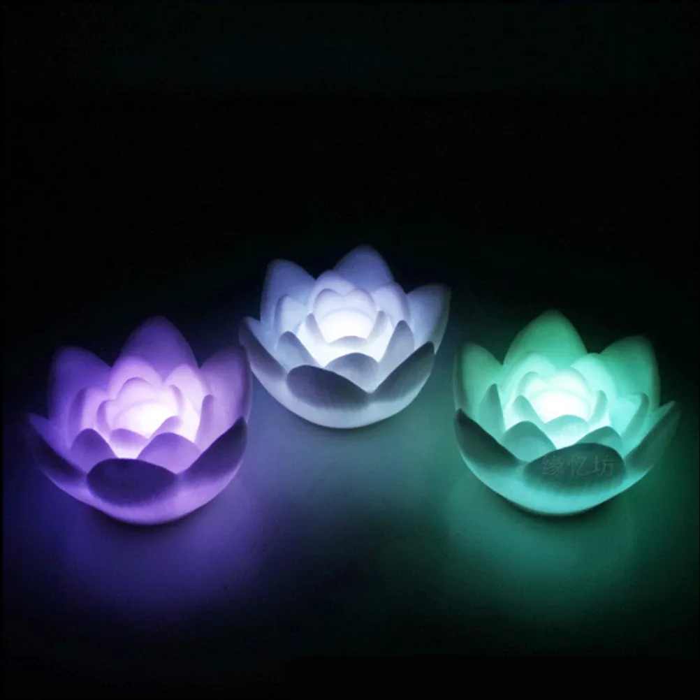 4Pcs LED Floating Lotus Lights Romantic Changing Color Night Lamp for Wedding Party Bar Bedroom Decoration