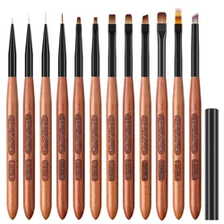Sandalwood Handle Gradient Blooming Brushes Effect Nail UV Gel Liner Brush Drawing Pen Stripes Flower Nail Art Painting Tools