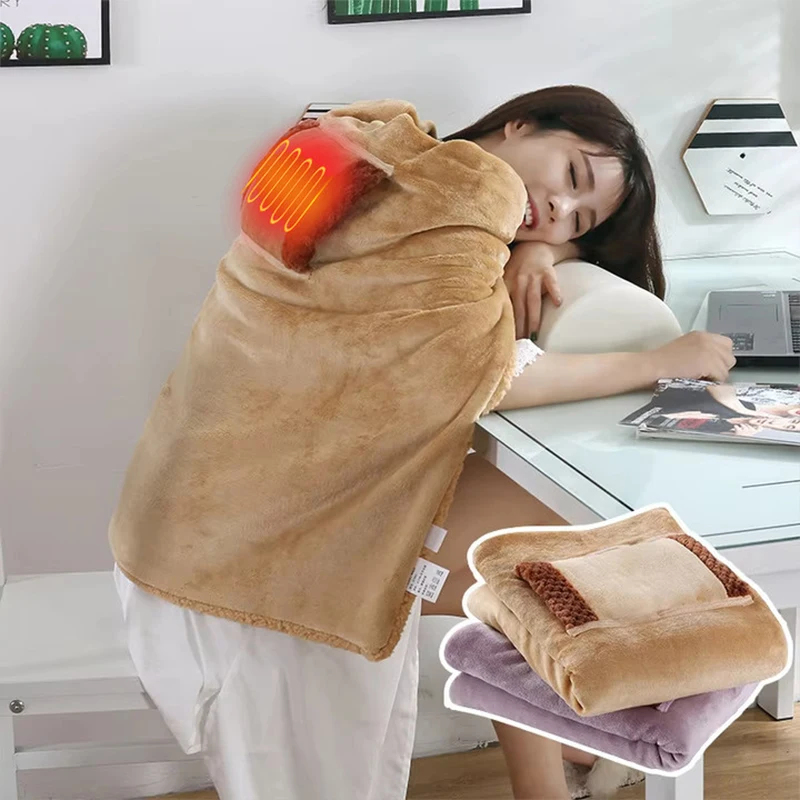 USB Electric Blanket Heated Shawl Coral Velvet Soft Plush 5V Portable Eectric Heating Blanket Knee Feet Warmer for Home Office