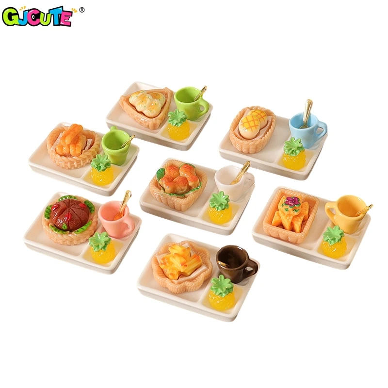 1Set 1:12 Dollhouse Miniature Food Dessert Cake Fruit Tray Tableware Kitchen Model Decor Toy Doll House Accessories