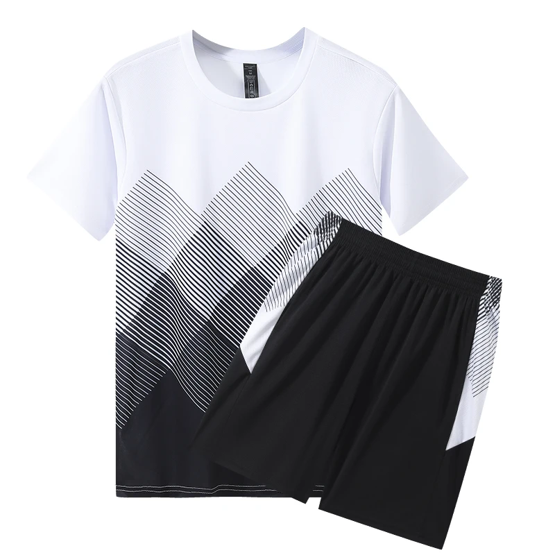 

Fashion Men's T-Shirt +Shorts Two Piece Suit Summer Quick Dry Breathable Fitness Short Sleeve Sets Outdoor Tennis Sports Outfit