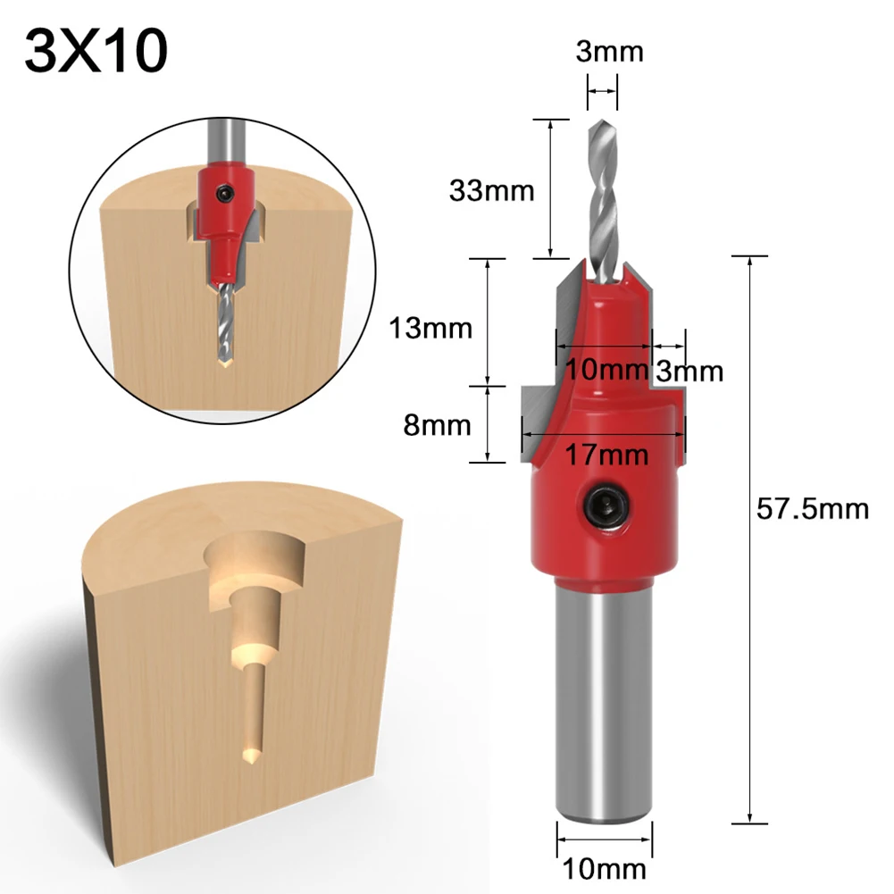 1/2 Pcs Countersink Router Bit 3/4mm Drill Bit Wood Milling Cutter 57.5mm Alloy For Woodworking Carpentry Hole Opening Tools