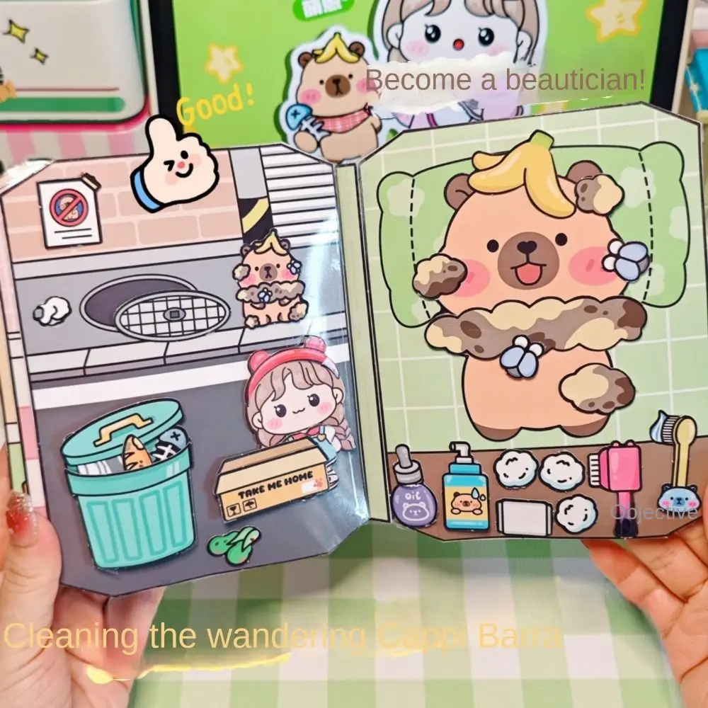 手作り素材DIYピンチブック早期学習モンテッソーリカピバラ静かな本ピンチデザイン漫画3Dステッカーブック
