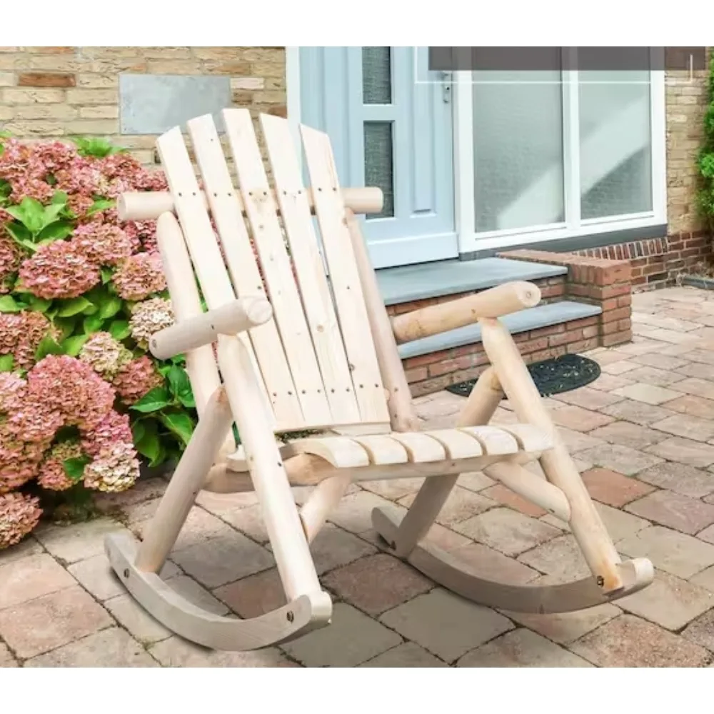 كرسي هزاز خشبي، سجل التنوب Adirondack Rocker، كراسي صالة أثاث خشبية خارجية لحديقة الفناء الخلفي والشرفة #2