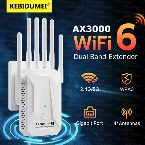 Bilashmart WiFi 6 AX3000 Wireless Repeater Dual Band 2.4GHz 5GHz 802.11AX Wi-Fi 6 Extender Amplifier WPS Router Long Range Signal Booster