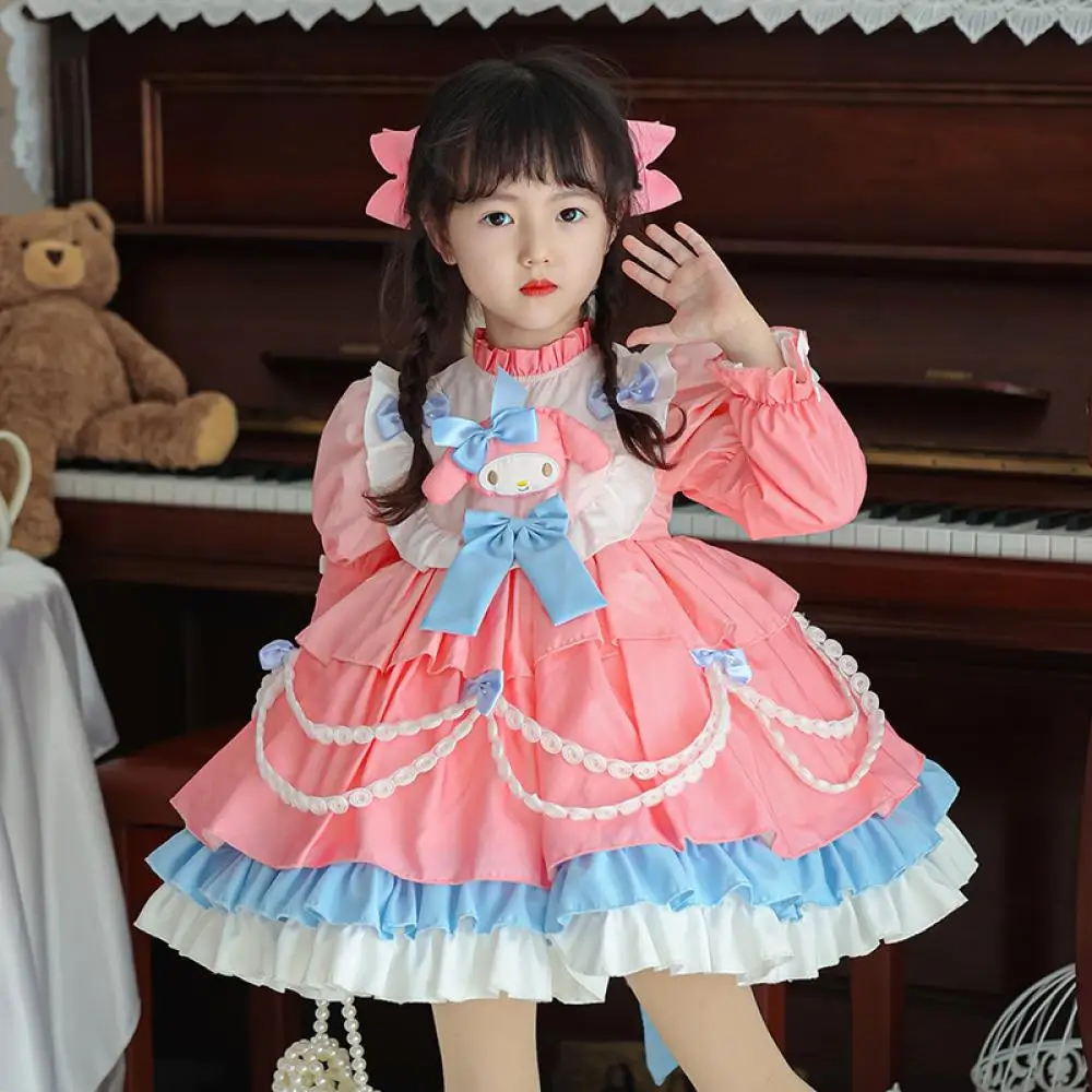 

Sanrio My Melody Girl's Princess Dress Spring Autumn New Gradient Color Lolita Puffy Skirt Long Sleeves Cosplay Party Skirt