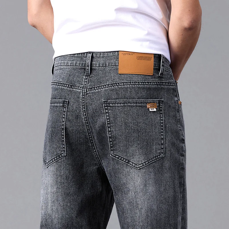 

New Jeans for Men in Spring and Summer 2025 Cotton Elastic High-quality Loose Straight Tube Trendy Cotton Elastic Trousers 28-40