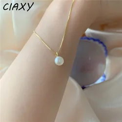 CIAXY Pearl Pendant Necklaces for Women Temperament Clavicle Box Chain Choker 14K Gold Plated Jewelry
