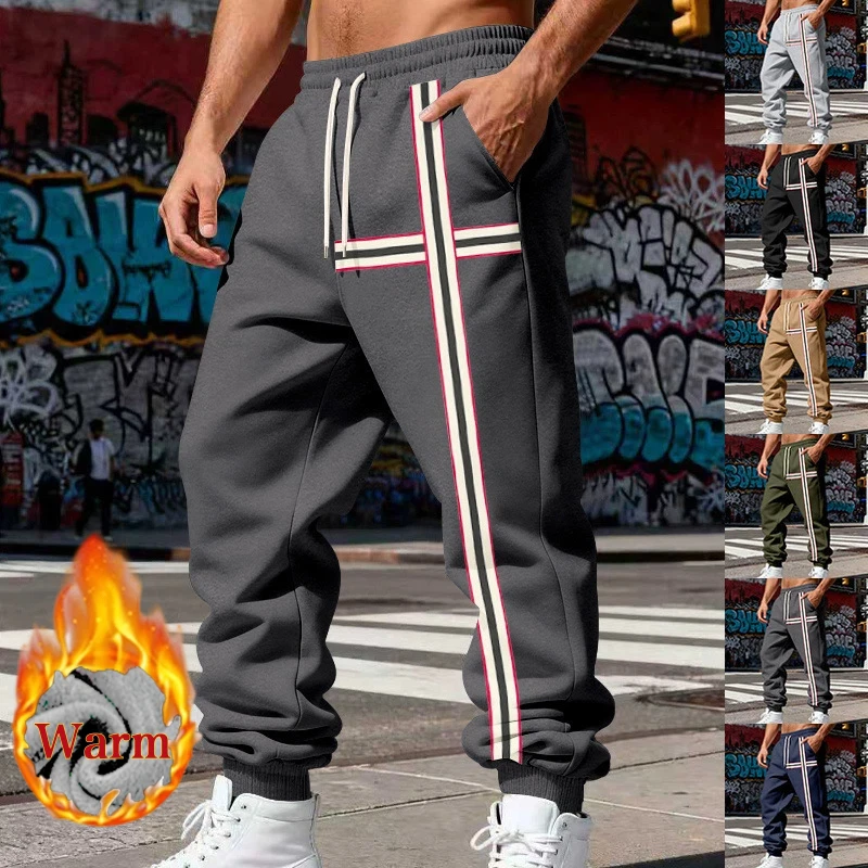

Мужские зимние уличные тяжелые флисовые теплые спортивные штаны, свободные ретро-модные повседневные спортивные брюки для бега