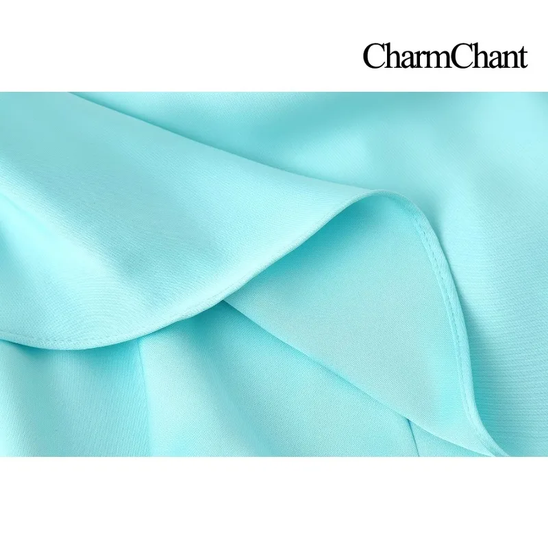 CHARMCHANT Women's Satin Halter Backless Wide Leg Jumpsuit Asymmetrical Sleeveless Long Pants Romper Elegant Outfit Summer 2026 view 6