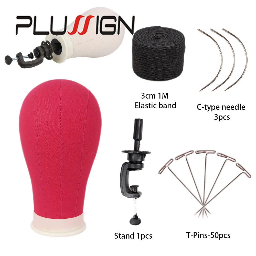 

PlussignWigs Making Display Tools 21''To 25''Canvas Block Training Head Mannequin Head For Wig Making Display Styling With Stand