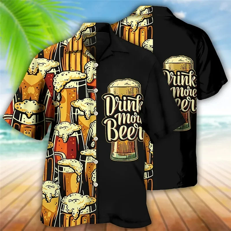 Cold In Summer Beer 3D Printed Shirts For Men Clothing Casual Hawaiian Drinking Party Beach Shirts Streetwear Y2k Blouses Tops