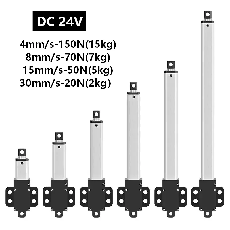 

DC 24V small Linear Actuator, Electric Motor, Stroke 30/50/100/150mm, Speed 4/8/15/30mm/s, with Bracket for Remote Control