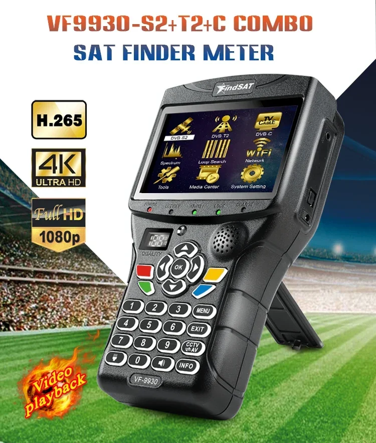 VF 9930 DVB-S2/T2 MPEG4 DVB H.265 Satellite TV Finder receptores de tv HD Satellite receptor Meter Signal Test 4.3 inch LCD