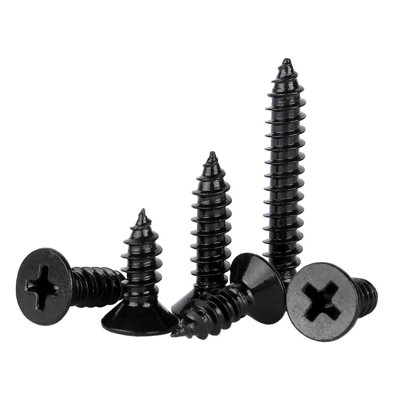 1000pcs cross self-tapping M1 M1.2 M1.4 M1.7*3/4/5/6/8/10mm Flat Head Self Tapping Screws Black steel Laptop wood tapping screw