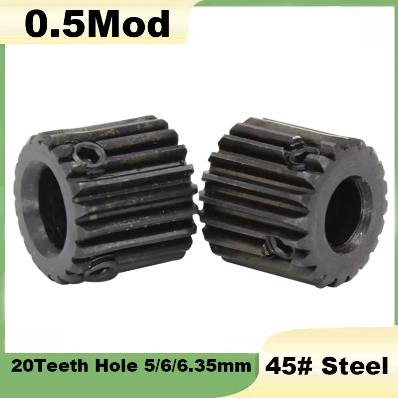 1Pcs Spur Gear 0.5Mod 20Teeth SC45#Carbon Steel Blackening Mini Gear Wheel Bore Hole 5/6/6.35mm Transmission Accessories