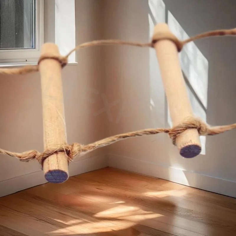 Hanging Ladder Doll House Toy in Miniature, 1Pcs Wooden Hemp Rope Pet and Gardening Scene Model Accessory