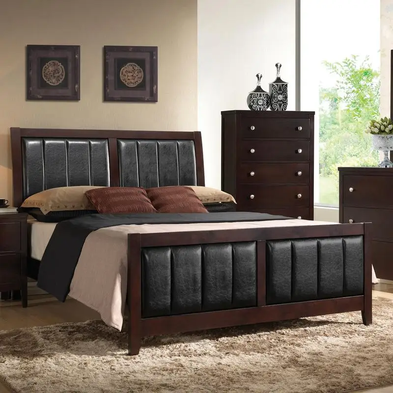 Cappuccino and Black Upholstered Eastern King Panel Bed - Modern Design, Comfortable, Stylish Addition to Your Bedroom