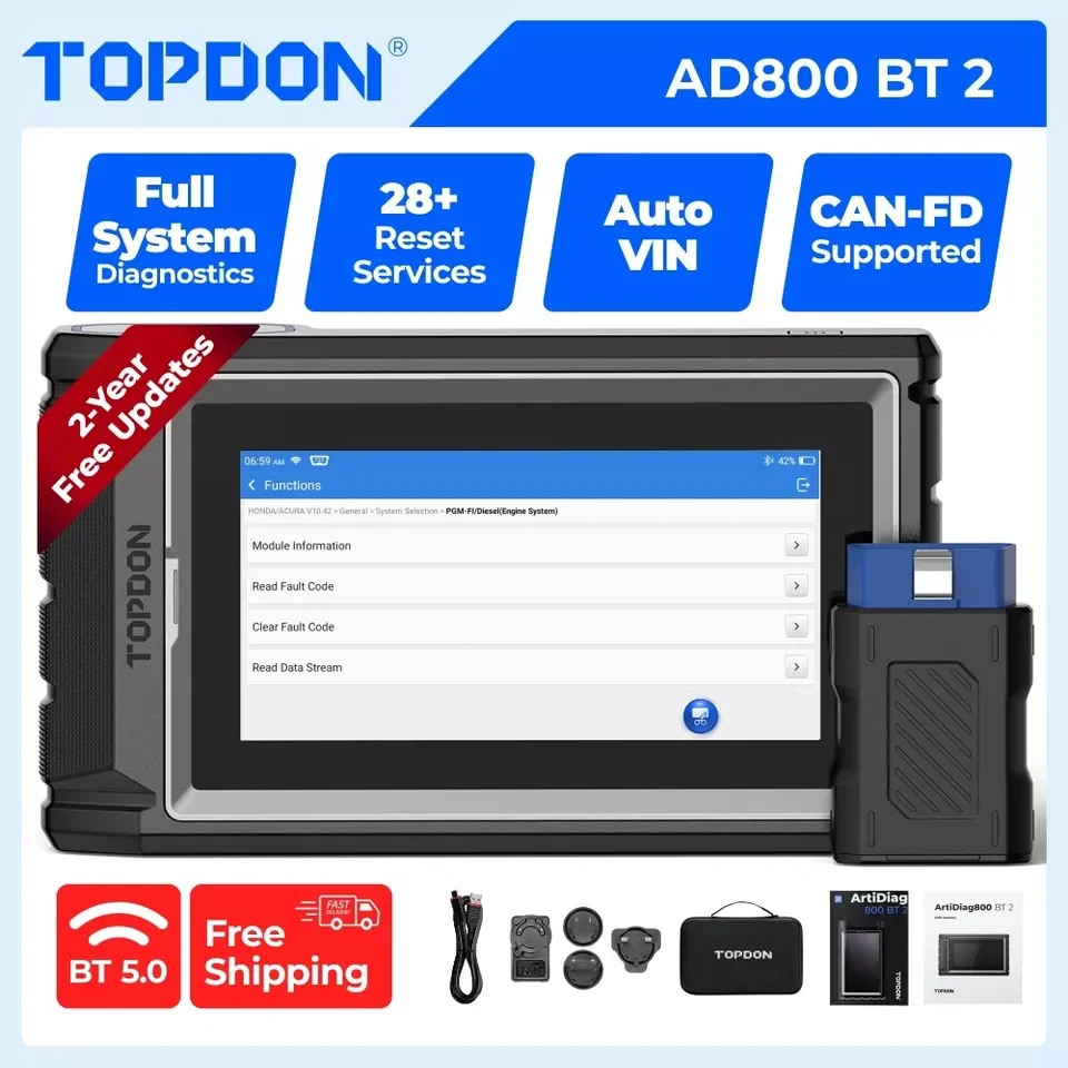 TOPDON Artidiag800 BT 2 OBD2 Professional Car Diagnostic Tool Automotive Scanner All System Scan Tool Free Lifetime Upgrade ECU