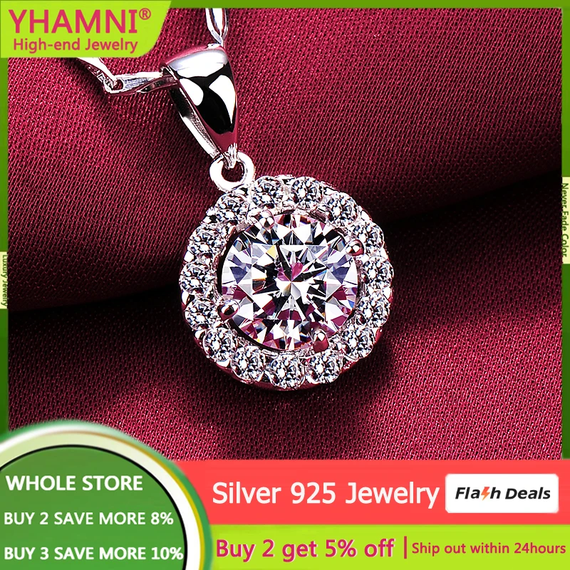 

Silver 925 Necklace Round Circle Zircon Diamond Pendant For Women Elegant Clavicle White Gold Necklace Wedding Jewelry Wholesale