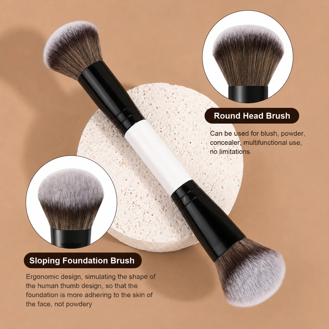 3-teiliges Gesichts-Make-up-Pinsel-Set, Foundation-Pinsel, Rouge-Pinsel, Concealer-Pinsel, weiche Borsten, täglicher Gebrauch, Geschenk für Frauen, Kabuki Make – Detail 3