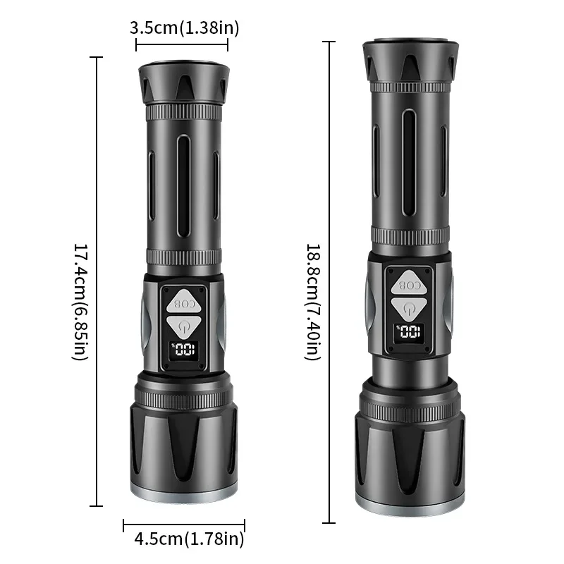 New LED White Laser Flashlight Dual-sided COB Multi-color Tempered Band Digital Power Display Strong Light Flashlight