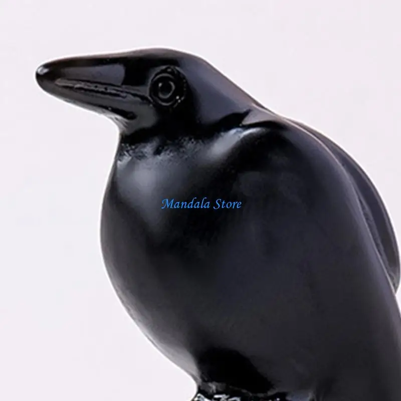 U2JC Natural Obsidians Crystal Ravens Statue Healings Crystal Animal Sculpture Lucky Guarders Pocket Statue Meditations Office