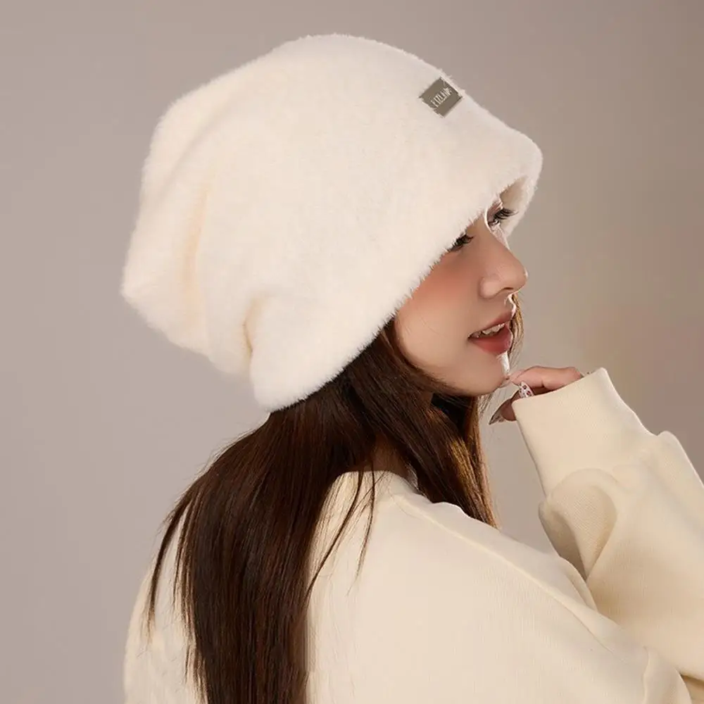 2024 New Fashion Rabbit Fur Y2k Beanies for Women Korean Soft Warm Fluffy Winter Hat Female Windproof Bonnet Hat Skullies Cap