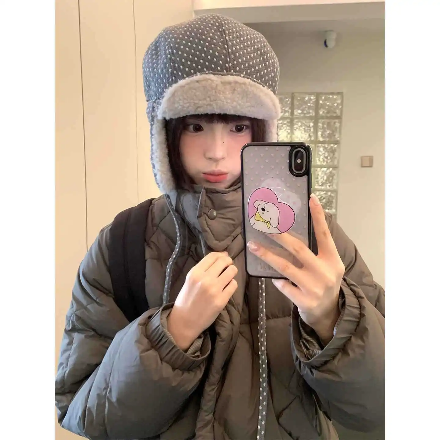 Winter plush warm and thick lamb wool anti cold wave point ear protection cover Lei Feng hat