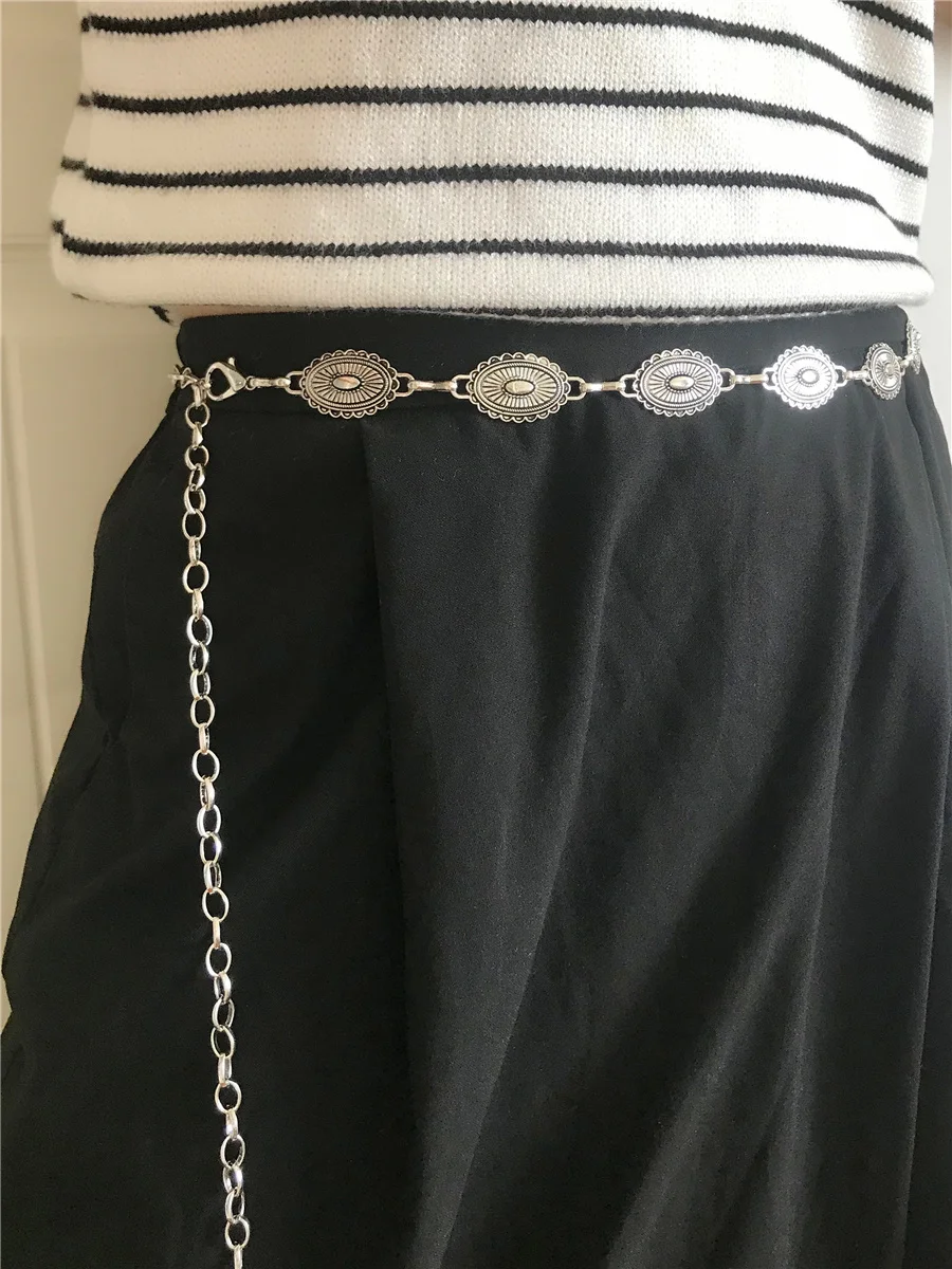 

Silver Punk Waist women Luxury Designer Clothes Metal Chain Belts Dress Corset Belt Waistband Pants Ethnic Seal Accessories