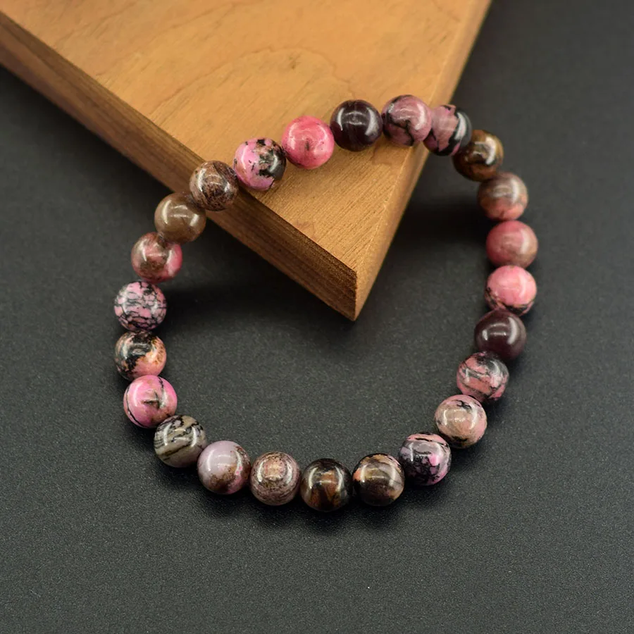 الرودونيت الطبيعي مطرز أساور الرجال النساء حجر الطاقة الخرز أساور ممتدة اليوغا التأمل العاطفة هدية لمحبي Pulsera #3