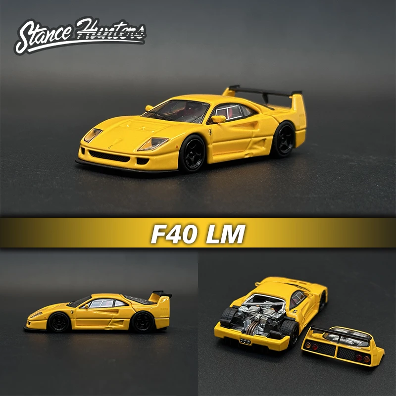 SH In Stock 1:64 F40 LM Opened Hood Yellow Diecast Diorama Car Model Collection Miniature Toys Stance Hunters