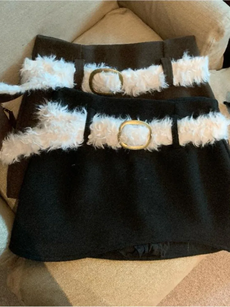 Ay Wollen Plu Hoge Taille A-lijn Rok Dames Herfst Winter Faion Pendelen Sle Katoenmix Thi Ort Rok