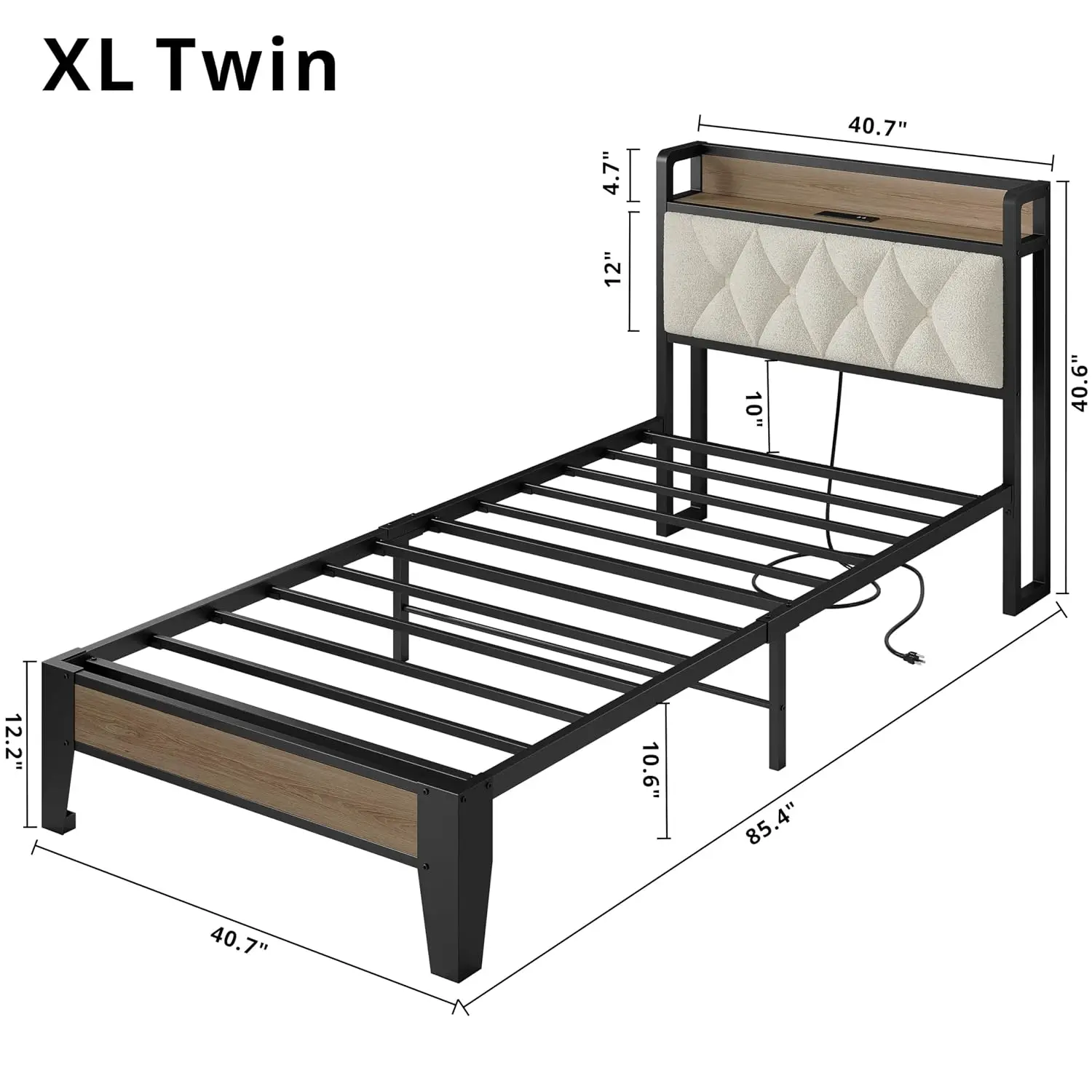 Tufted Upholstered Twin XL Bed Frame with Headboard & Charging Station, Heavy Duty Slat Support No Box Spring, Customized