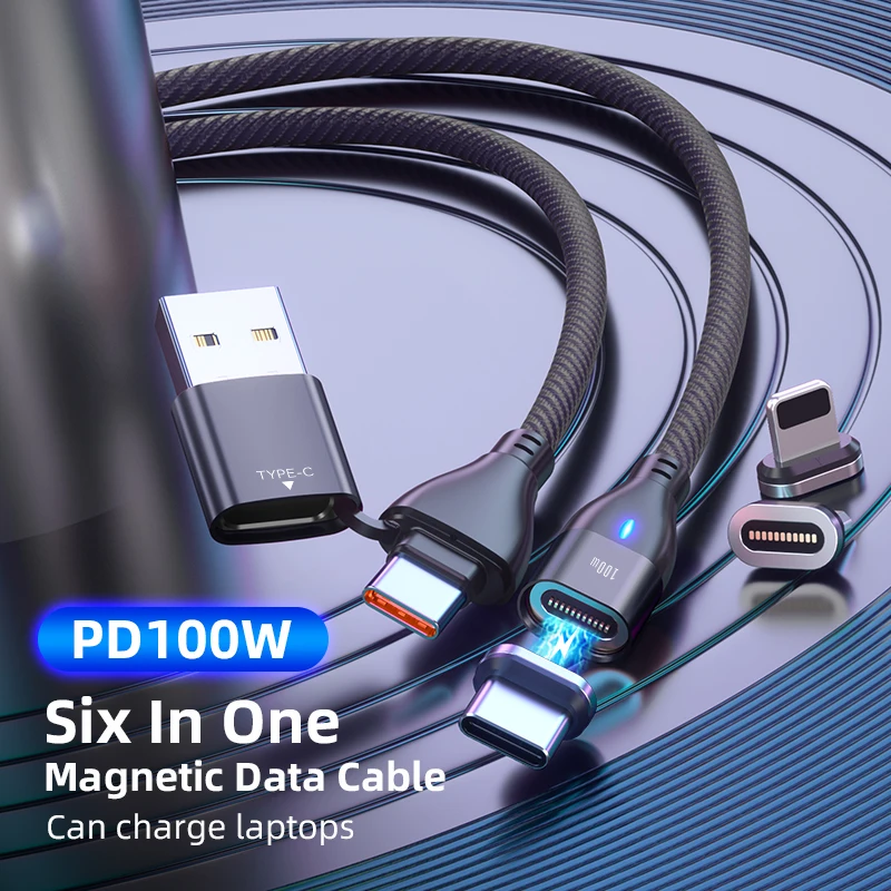 100W USB C Magnetic Charging Cable Fast Charger 3 in 1 USB Wire Cord For iPhone 12 11 Pro Xiaomi Samsung Macbook iPad