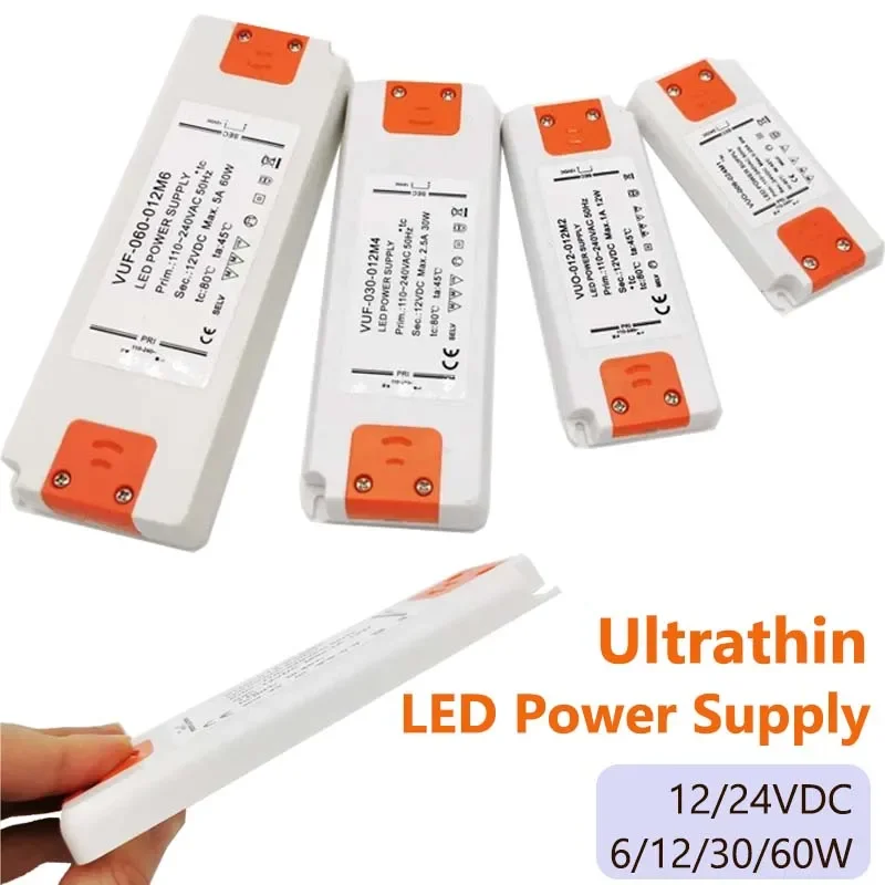 

AC110-220V Ультратонкий светодиодный источник питания для шкафа DC12V/24V 6W 12W 30W 60W Светодиодный драйвер Трансформатор Светодиодный светильник Адаптер постоянного напряжения