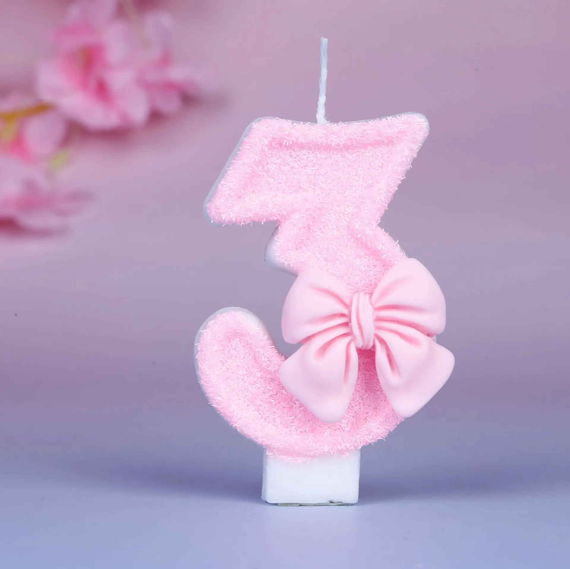 Creative digital candle new girl pink bow cute 0-9 birthday cake