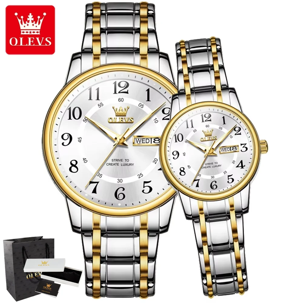 OLEVS 2891 Couple Watch Men Women Classic Digital Dial Steel Strap Waterproof Watches Luxury Original Quartz Lover's Wristwatch