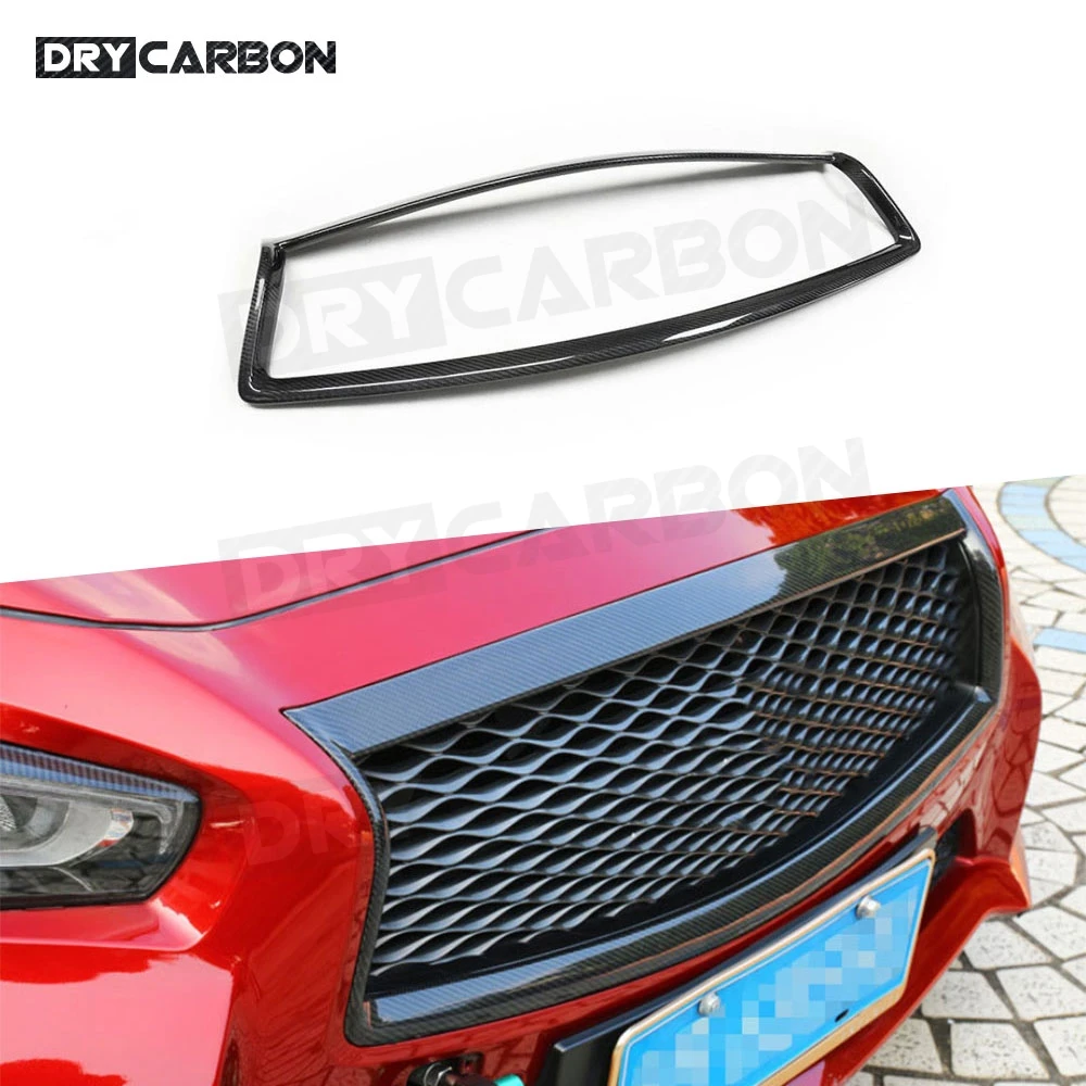 

Front Overlay Grille Grill Trim Cover For Infiniti Q50 2014-2020 Gloss Black Bumper Hood Mesh Frame Bezel Strip