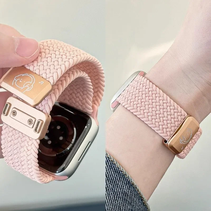 Correa de nailon trenzado pulsera con hebilla magnética para Apple Watch 46mm 40mm 45mm 41mm 44mm 49mm iWatch Series 4 5 6 8 9 10 Ultra
