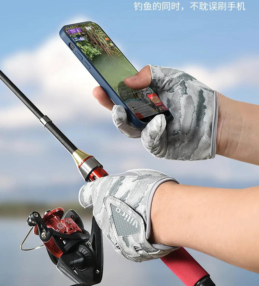 

1 Pair Ice Silk Sunscreen Fishing Gloves for Men, Breathable Anti Slip Thin Three Finger Cut Road Fishing Gloves