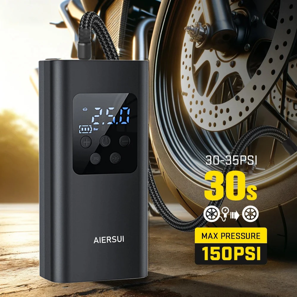 

Портативный автомобильный компрессор, 3 раза быстрее, 150 PSI, беспроводной насос для накачивания шин с цифровым манометром для автомобиля, мотоцикла, велосипеда