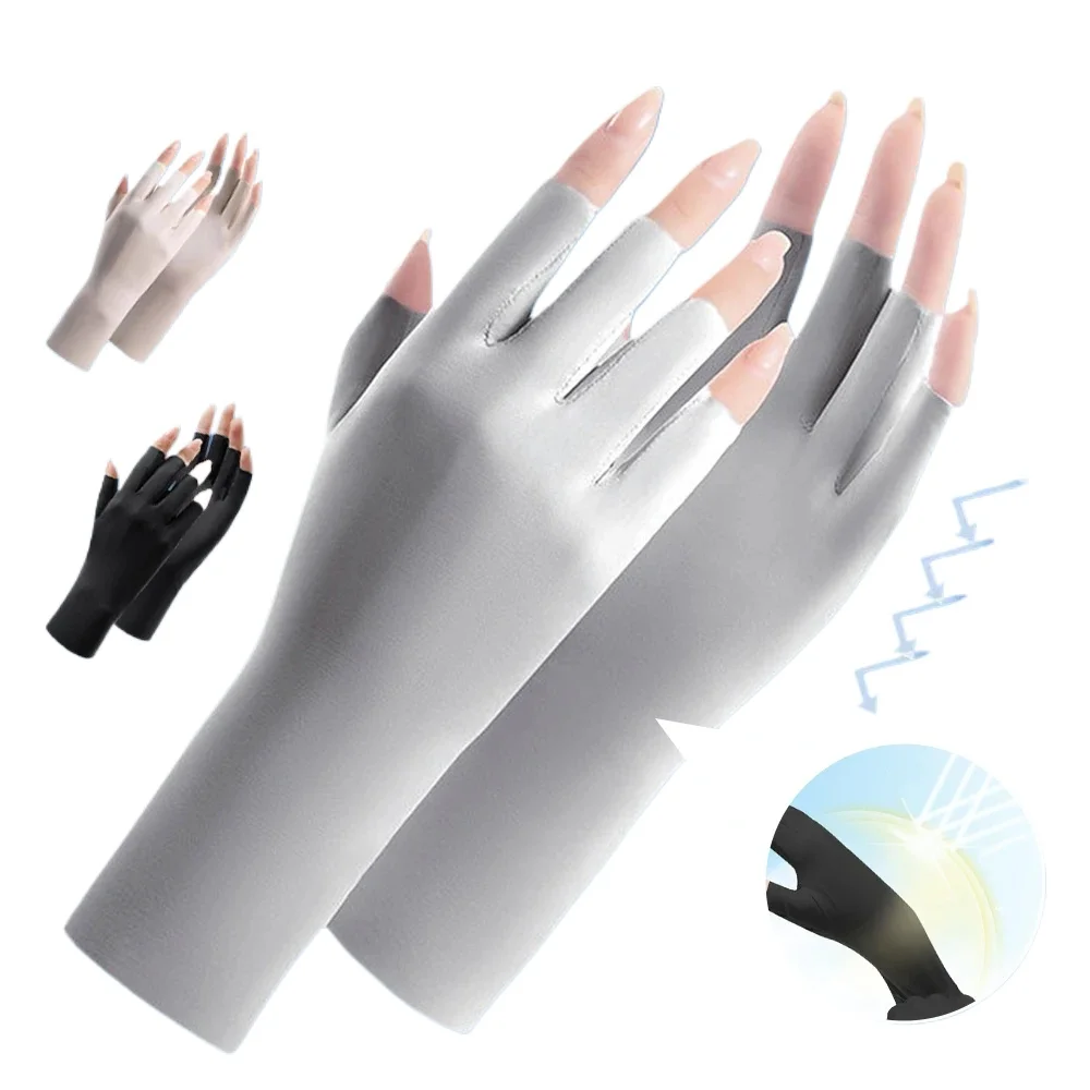 Summer Ice Silk Half Finger Gloves for Women Breathable Thin Fingerless Sun Protection Mittens for Outdoor Riding And Driving