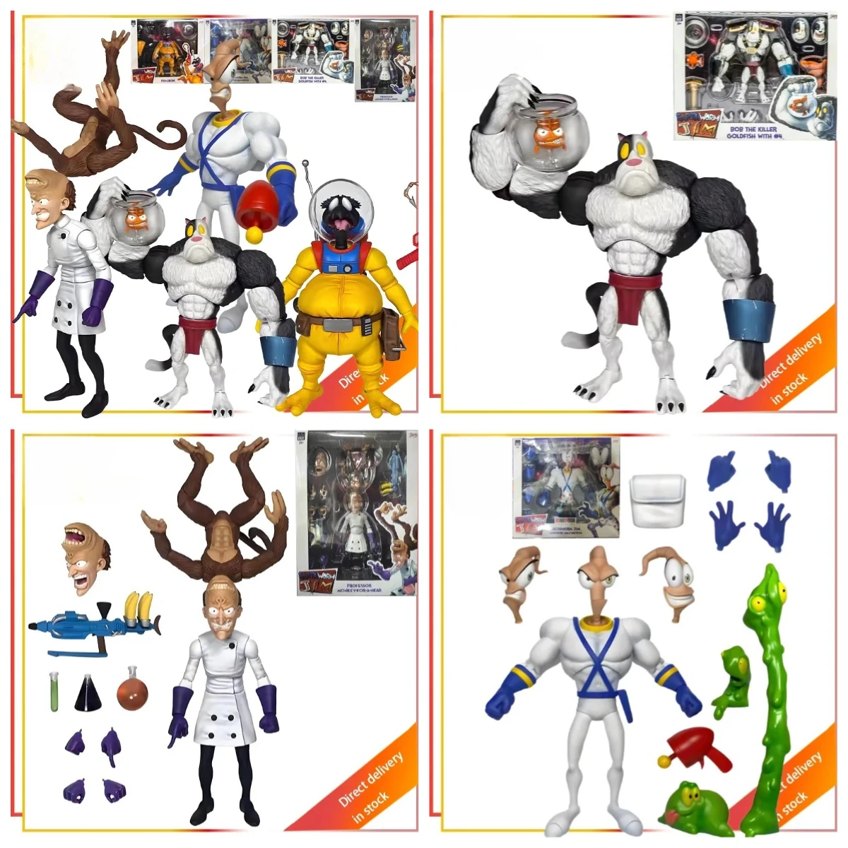 In Stock Premium Dna Earthworm Jim Bob and #4 Psy‑Crow Action Model Toy Professor Monkey‑For‑Head Pdna Green Jim