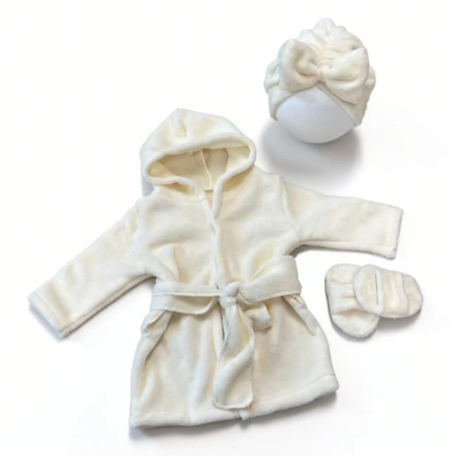 Baby Photo Props Bathrobe Set Newborn Photography Outfits Robe Towel Headwrap Slippers Costume Infant Shoot Accessories