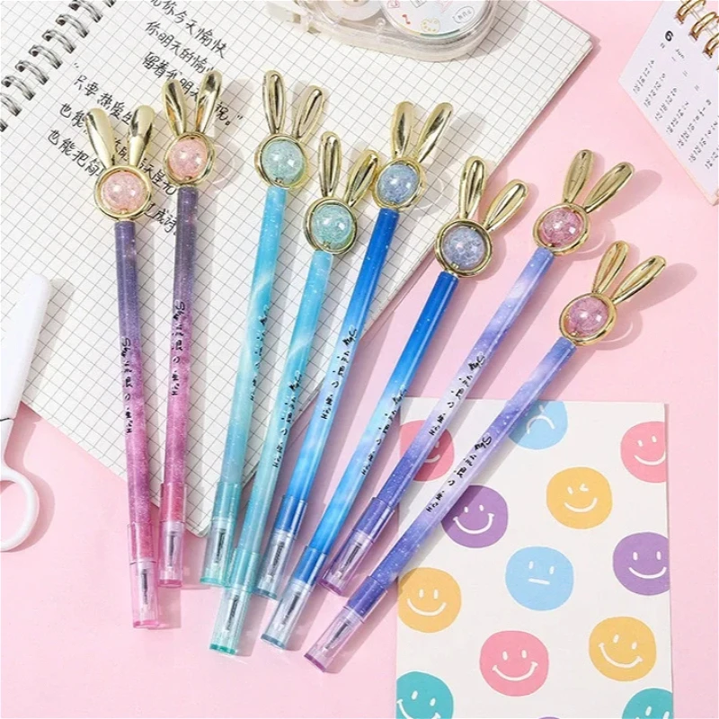

Набор из 10 шт. милых гелевых ручек Kawaii с кристаллами и кроликами, 0,5 мм, черные чернила, для письма, нейтральные ручки с зайчиками, школьные канцелярские товары для детей, офисные принадлежности